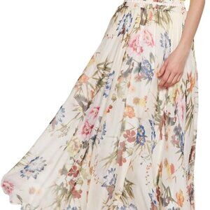 Summer Full Length Boho Floral Print Pleated Chiffon Long Maxi Skirt